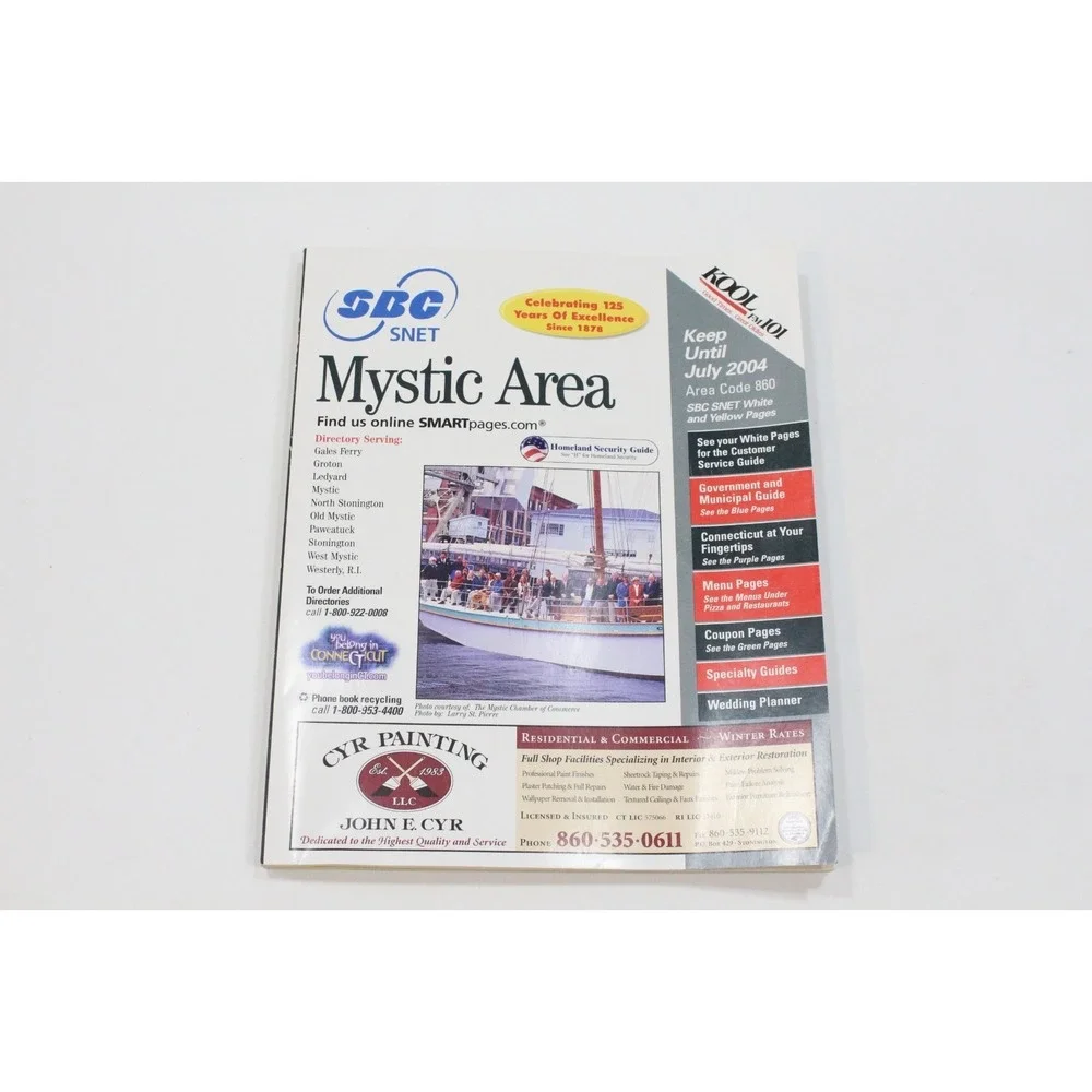 Mystic Area Connecticut SBC‎ SNET White Yellow Pages 2003-2004 Phone Book